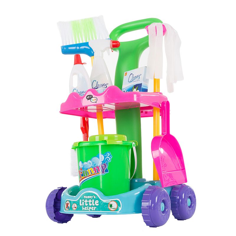 Pretend Play Cleaning Caddy Set on Wheels by Hey! Play!, Multicolor