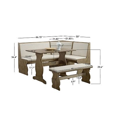 Linon Sasha Nook Dining Table 3-piece Set