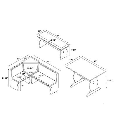 Linon Sasha Nook Dining Table 3-piece Set