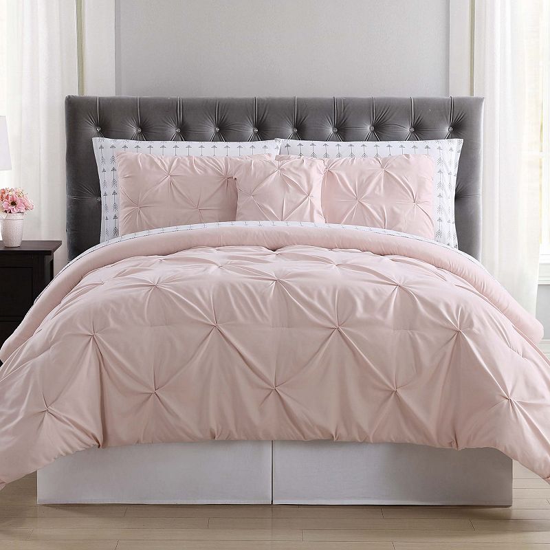 Truly Soft Arrow Pleated Comforter Bedding Set, Light Pink, Twin