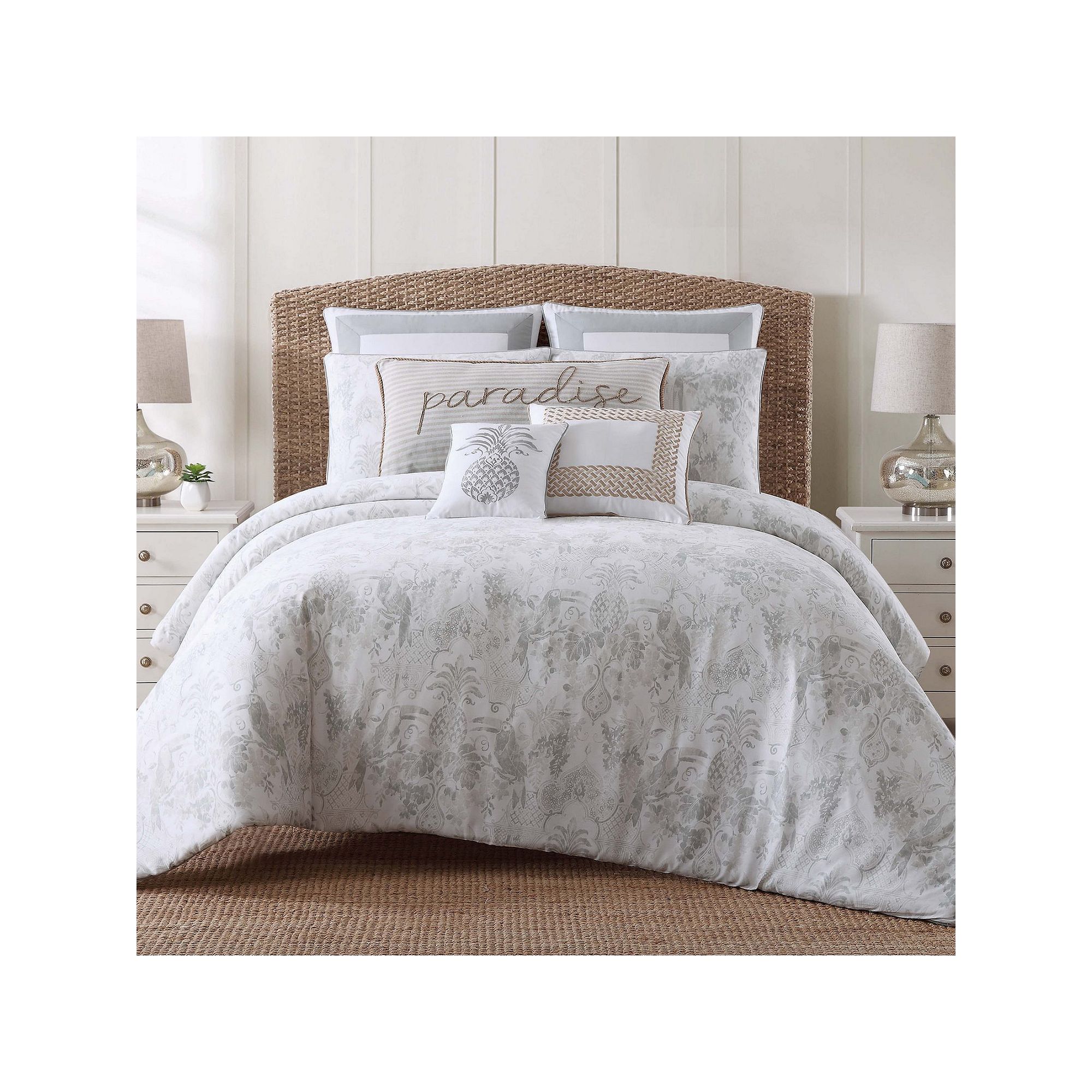 Tropical Plantation Toile 3-piece Duvet Cover Set, Blue Group