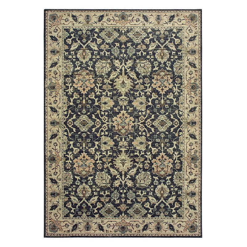 StyleHaven Revere Traditional Framed Floral Rug, Dark Blue, 6.5X9.5 Ft