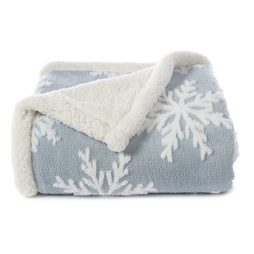 Cuddl Duds Jacquard Sherpa Fleece Throw BlueGray Snowflake 50" x 60