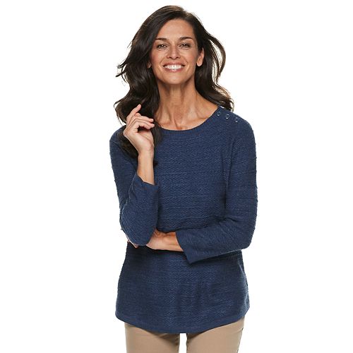 Women's Croft & Barrow® Button-Shoulder Crewneck Sweater