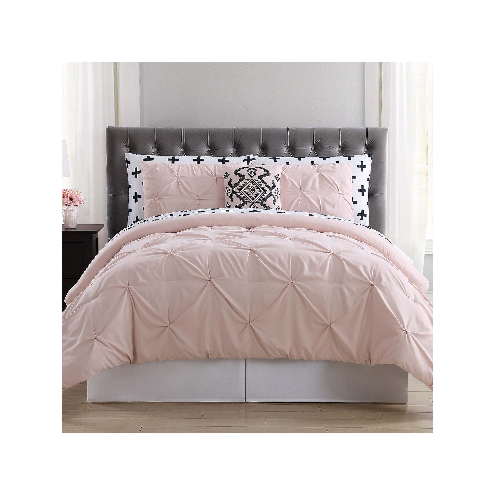 Truly Soft Pueblo Pleated Comforter Bedding Set, Blush