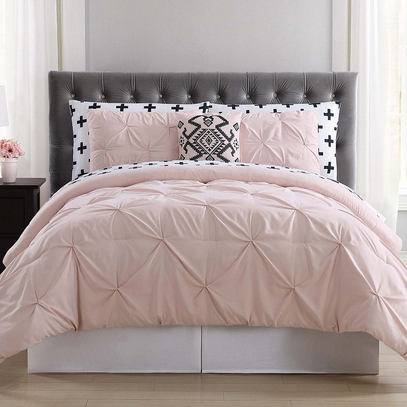 Truly Soft Pueblo Pleated Comforter Bedding Set, Light Pink, Full