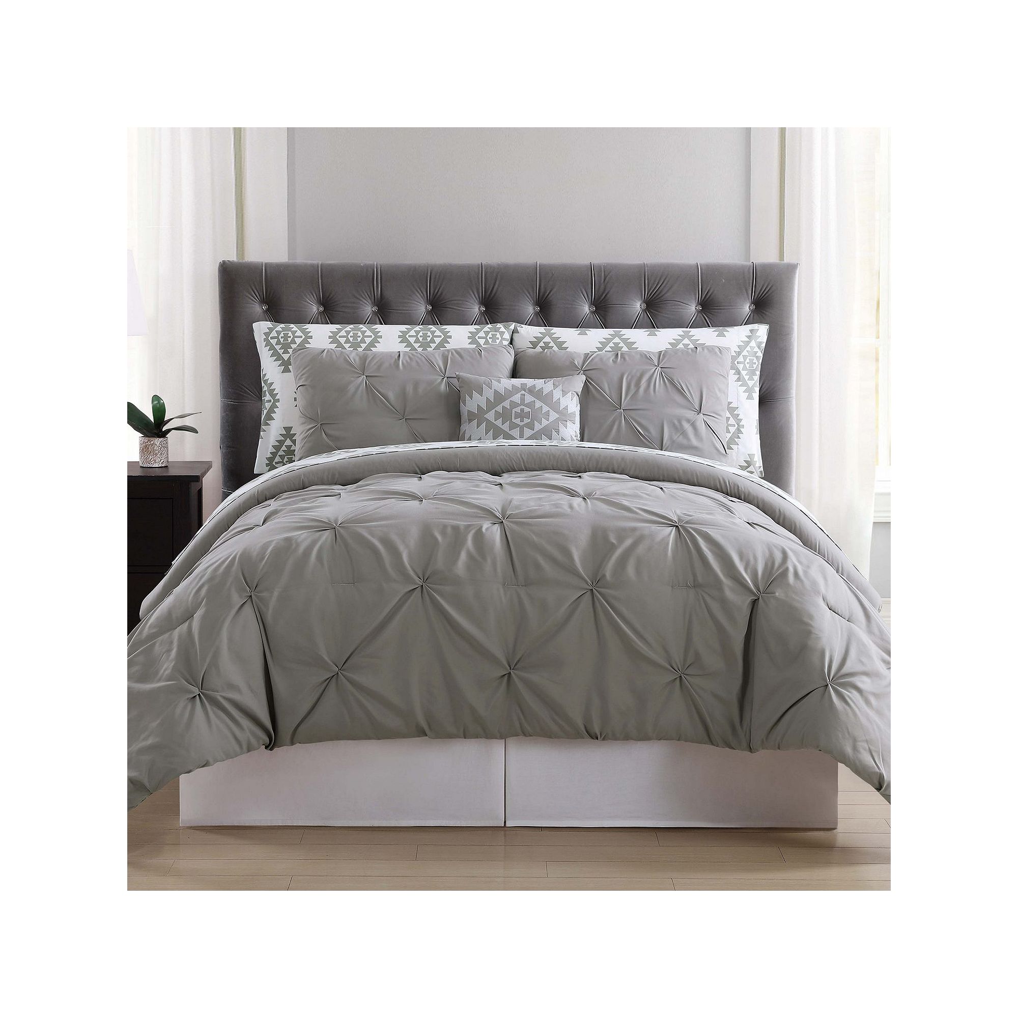 Truly Soft Pueblo Pleated Comforter Bedding Set, Gray
