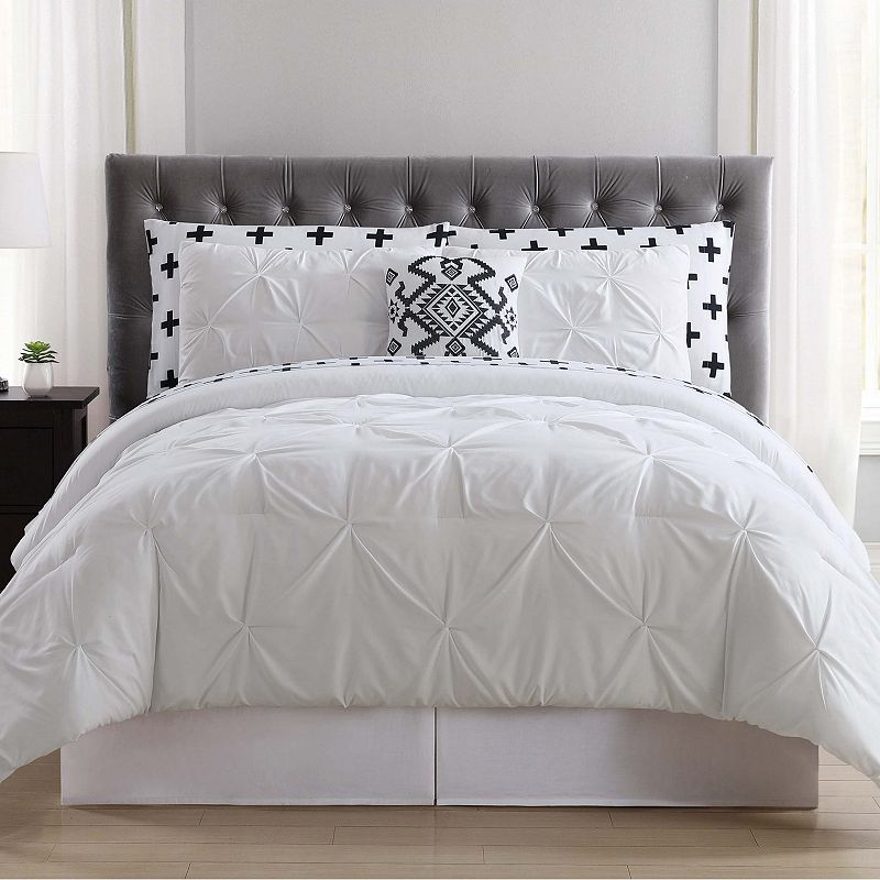 Truly Soft Pueblo Pleated Comforter Bedding Set, White, King