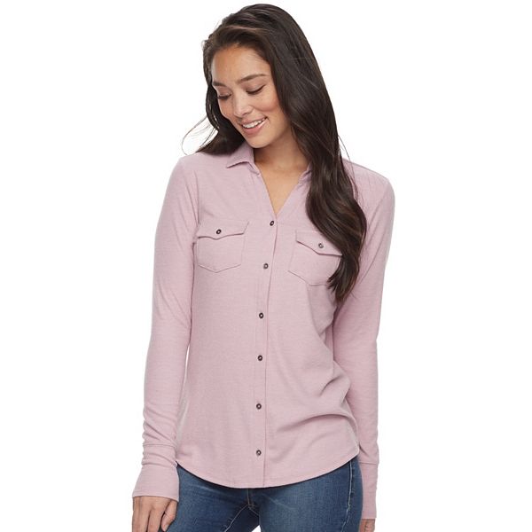 Women's Sonoma Goods For Life® Supersoft Ribbed Johnny Collar Shirt