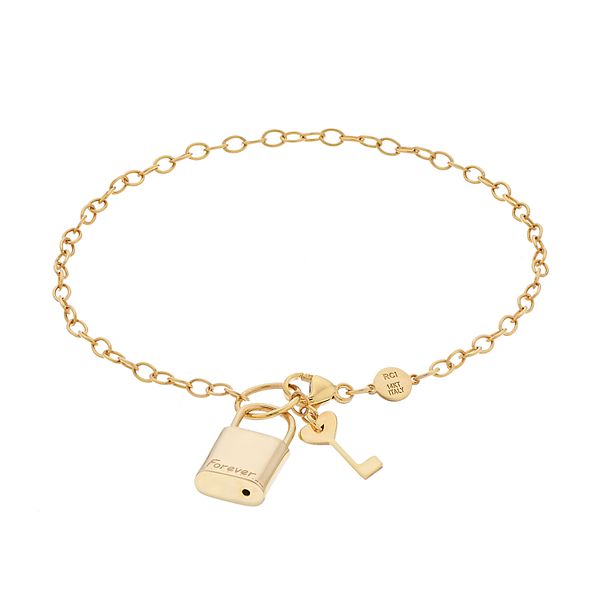 14k Gold Forever Lock & Key Charm Bracelet
