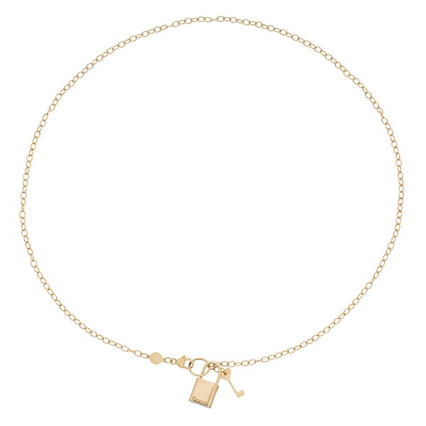 14K Yellow Gold Lock & Key Charm Necklace with Bar and Toggle Closure