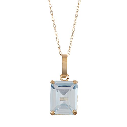 10k Gold LabCreated Aquamarine Rectangle Pendant Necklace