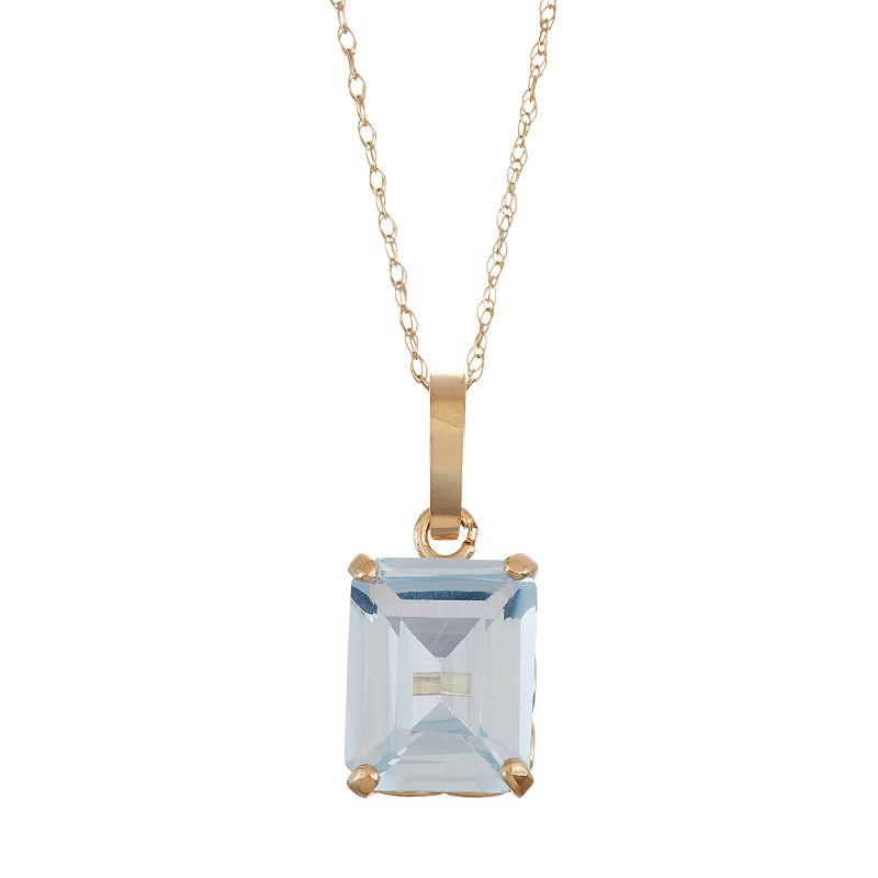 10k Gold Lab-Created Aquamarine Rectangle Pendant Necklace, Womens, Size: