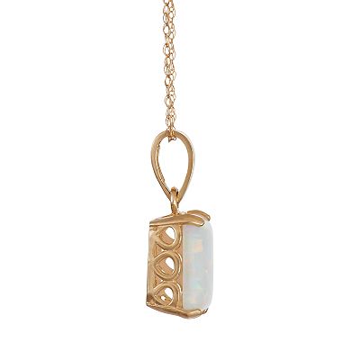 10k Gold Lab-Created Opal Rectangle Pendant Necklace