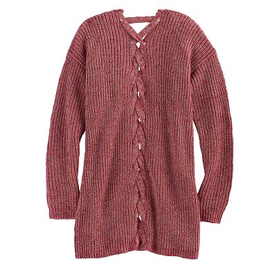 Girls 7-16 Size Cloud Chaser Lace-Up Back Cardigan Sweater