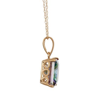 10k Gold Mystic Topaz Rectangle Pendant Necklace