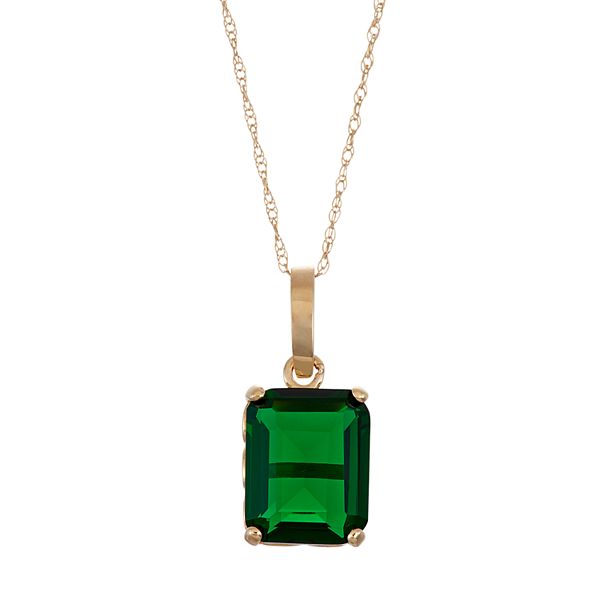 Designs by Gioelli 10k Gold Simulated Emerald Rectangle Pendant Necklace