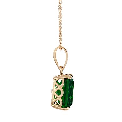 10k Gold Simulated Emerald Rectangle Pendant Necklace