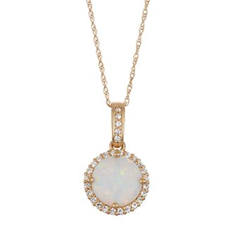 Designs by Gioelli 10k Gold Lab-Created Opal & White Sapphire Halo Pendant Necklace