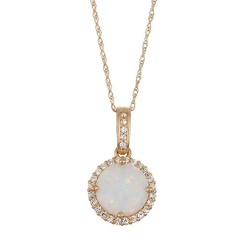 10k Gold Lab-Created Opal & White Sapphire Halo Pendant Necklace