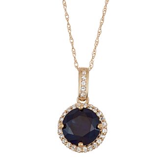 Designs by Gioelli 10k Gold Lab-Created Blue & White Sapphire Halo Pendant Necklace