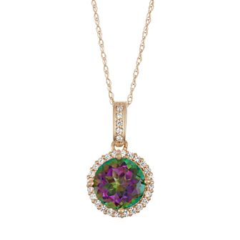 Designs by Gioelli 10k Gold Mystic Topaz & Lab-Created White Sapphire Halo Pendant Necklace