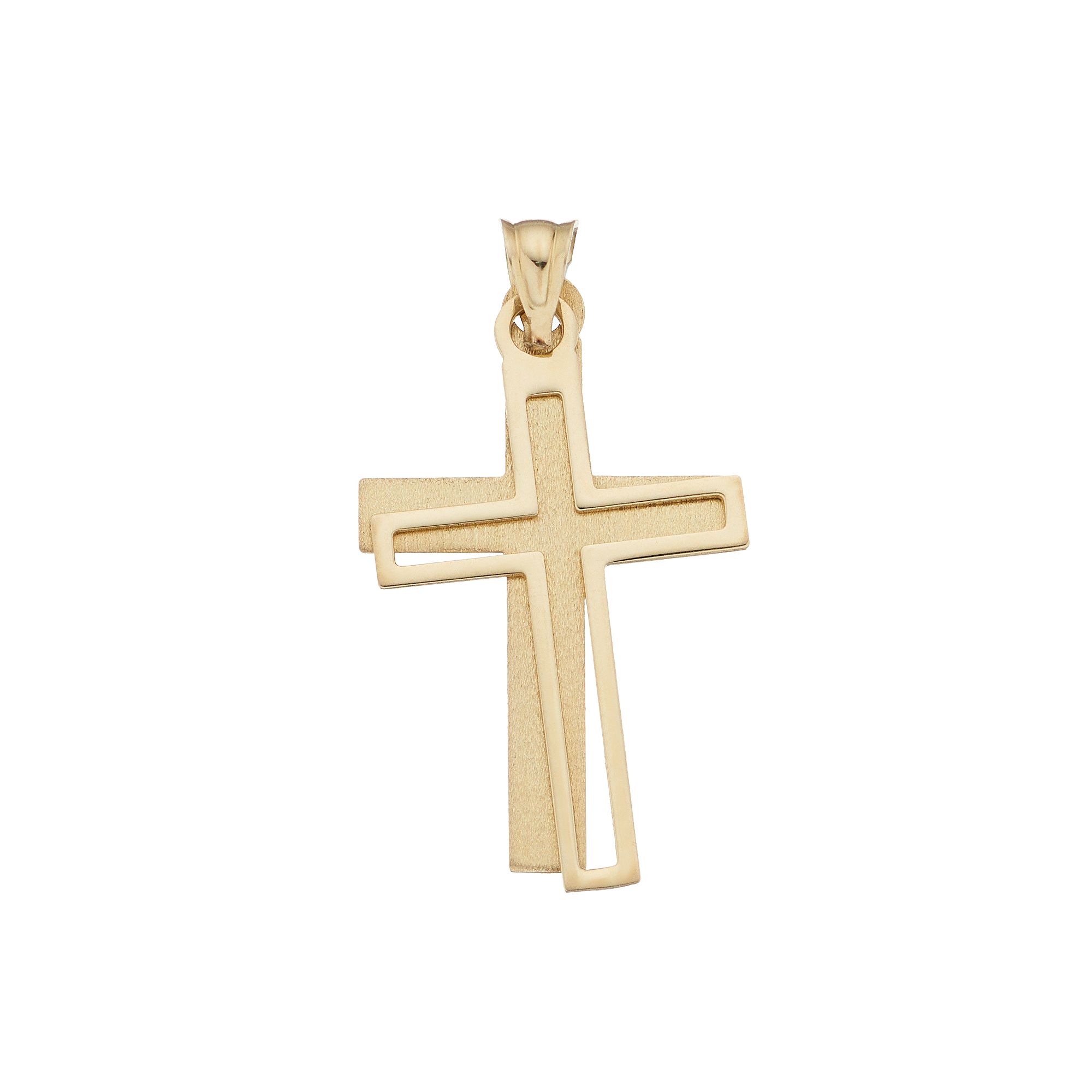 14k Gold Dual Cross Pendant, Womens