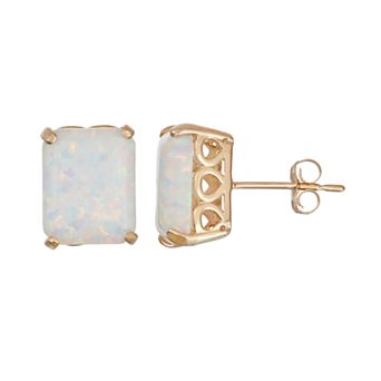 Tiara 10k Gold Lab-Created Opal Rectangle Stud Earrings