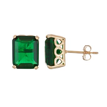 Designs by Gioelli 10k Gold Simulated Emerald Rectangle Stud Earrings