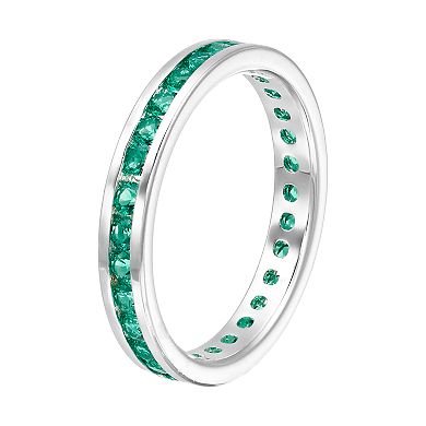Traditions Sterling Silver Channel-Set Lab-Created Emerald Birthstone Ring