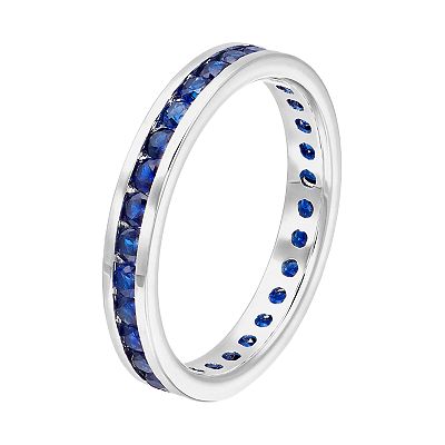 Traditions Sterling Silver Channel Set Lab Created Sapphire Birthstone Ring Women s Size 7 Blue