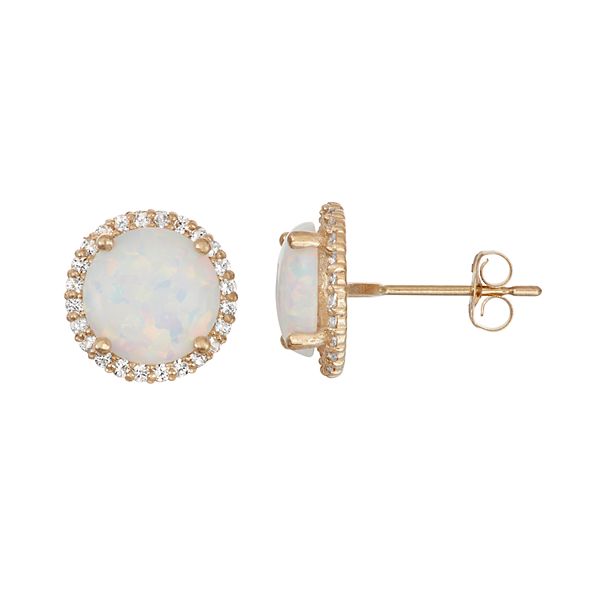Designs by Gioelli 10k Gold Lab-Created Opal & White Sapphire Halo Stud ...