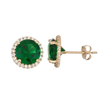 Designs by Gioelli 10k Gold Simulated Emerald & Lab-Created White Sapphire Halo Stud Earrings