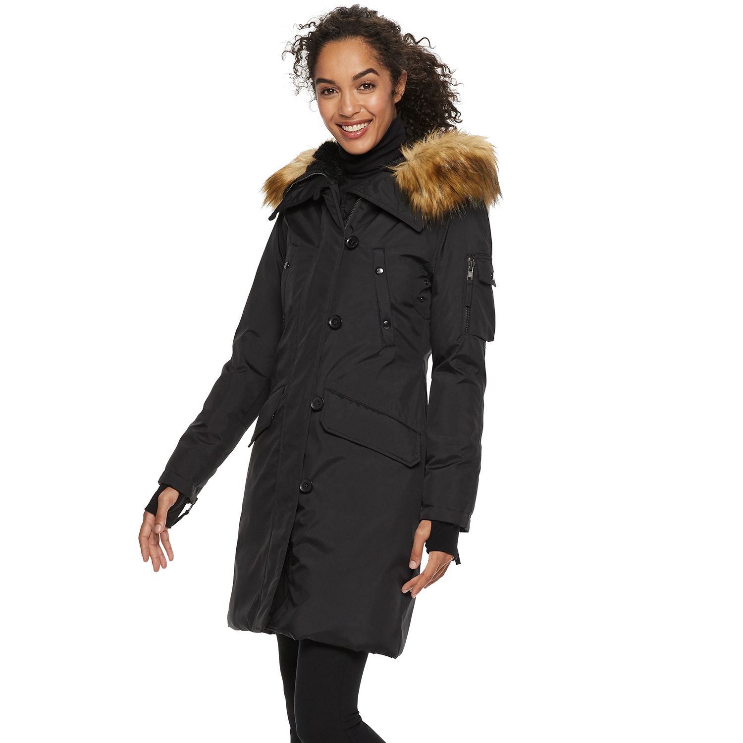 womens long down jacket with fur hood