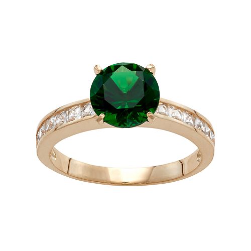 10k Gold Simulated Emerald & LabCreated White Sapphire Ring