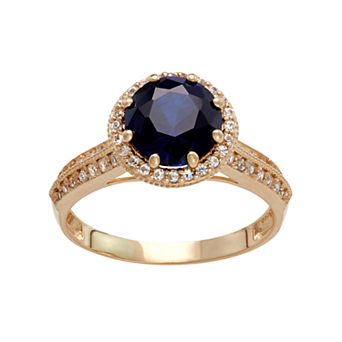 Designs by Gioelli 10k Gold Lab-Created Blue & White Sapphire Halo Ring