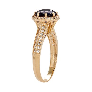 10k Gold Lab-Created Blue & White Sapphire Halo Ring
