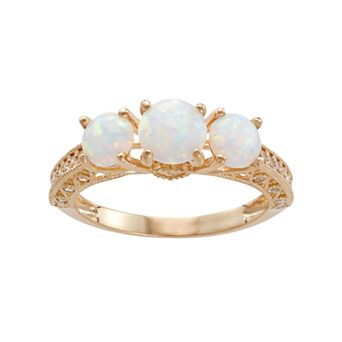 Designs by Gioelli 10k Gold Lab-Created Opal & White Sapphire 3-Stone Ring