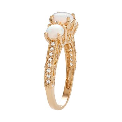 10k Gold Lab-Created Opal & White Sapphire 3-Stone Ring