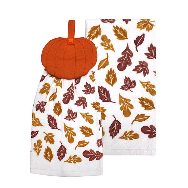 Kitchen Towel--Quilted Top with Ties--GATHER--Fall Pumpkins--#125