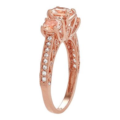 10k Rose Gold Simulated Morganite & Lab-Created White Sapphire 3-Stone Ring