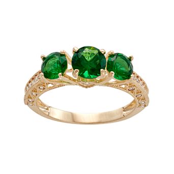 Designs by Gioelli 10k Gold Simulated Emerald & Lab-Created White Sapphire 3-Stone Ring