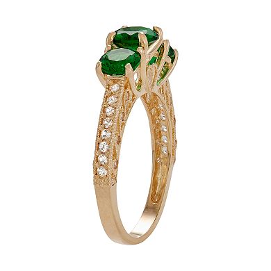10k Gold Simulated Emerald & Lab-Created White Sapphire 3-Stone Ring