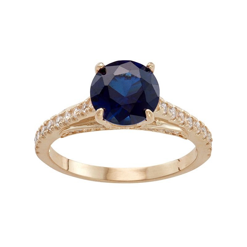 10k Gold Lab-Created Blue & White Sapphire Ring, Womens, Size: 7