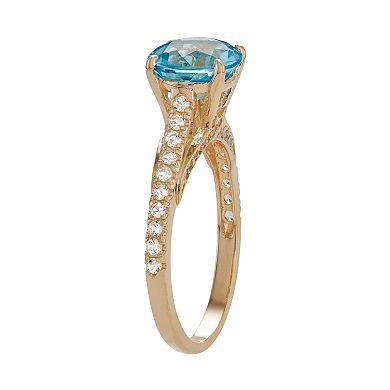 10k Gold Swiss Blue Topaz & Lab-Created White Sapphire Ring