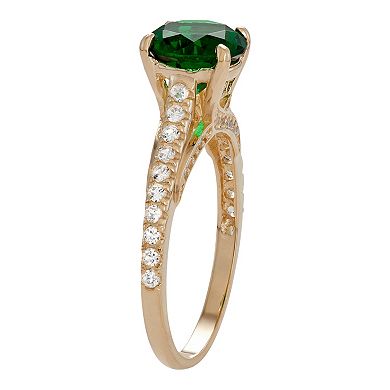 10k Gold Simulated Emerald & Lab-Created White Sapphire Ring