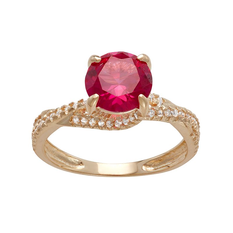 10k Gold Lab-Created Ruby & White Sapphire Crisscross Ring, Womens, Size: 