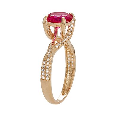 10k Gold Lab-Created Ruby & White Sapphire Crisscross Ring