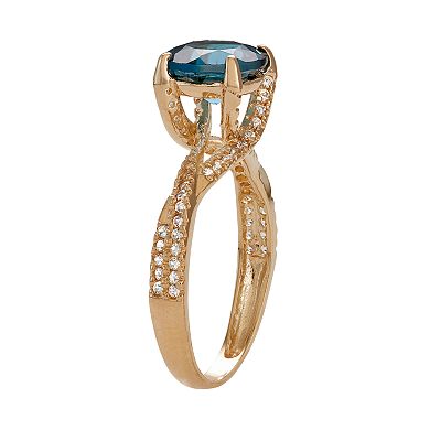 10k Gold London Blue Topaz & Lab-Created White Sapphire Crisscross Ring