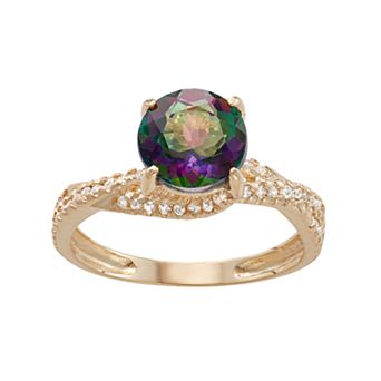 Designs by Gioelli 10k Gold Mystic Topaz & Lab-Created White Sapphire Crisscross Ring